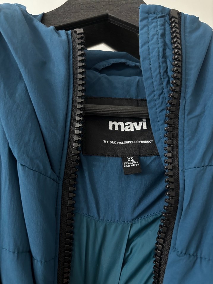 Kadın Mavi Kapüşonlu Midi Kaban - Görsel 2