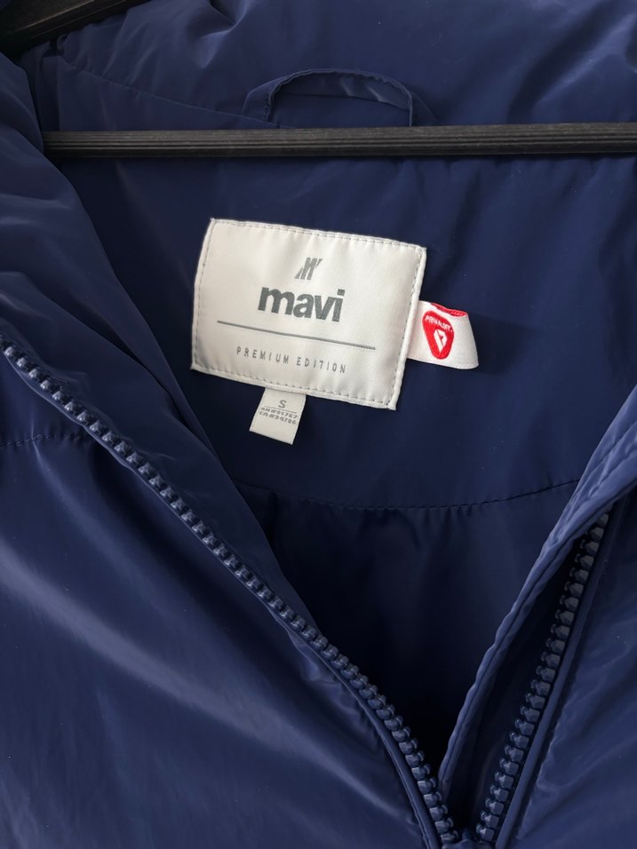 Kadın Mavi Fermuarlı Midi Mont - Görsel 2