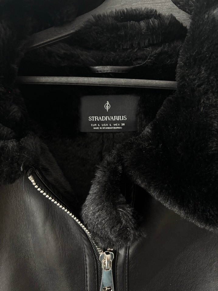 Kürk Detaylı Siyah Deri Biker Ceket - Görsel 2