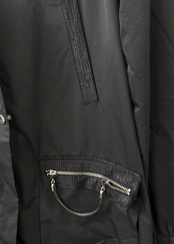 Siyah Uzun Kadın Ceket, Kemerli, Gevşek Kesim - Görsel 2