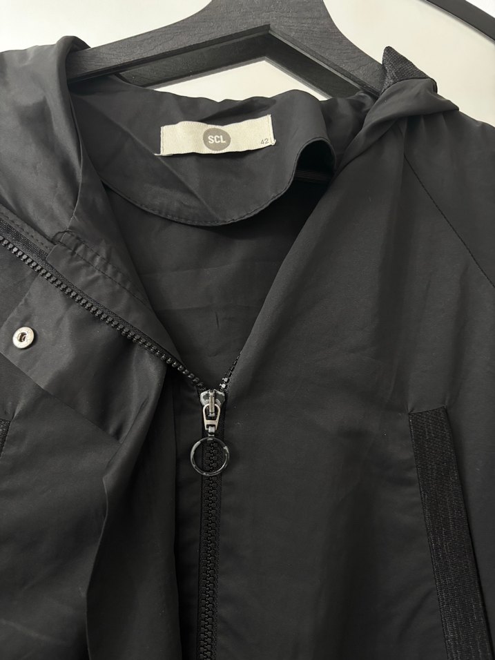 Siyah Uzun Kadın Ceket, Kemerli, Gevşek Kesim - Görsel 3