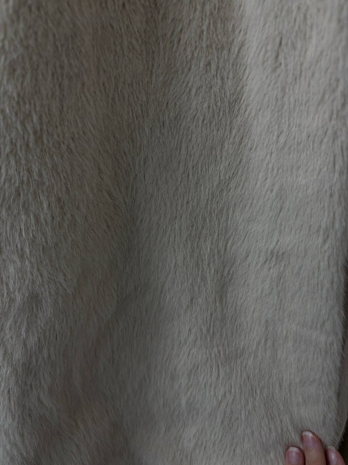 Bej Kadın Midi Boy Peluş Kaban - Görsel 3