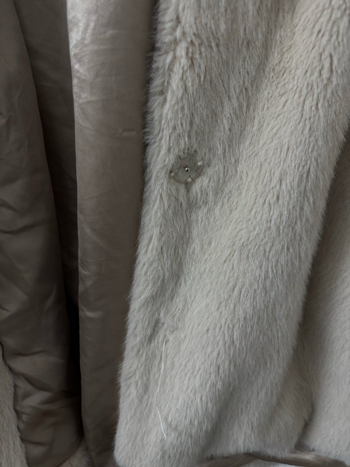 Bej Kadın Midi Boy Peluş Kaban - Görsel 4