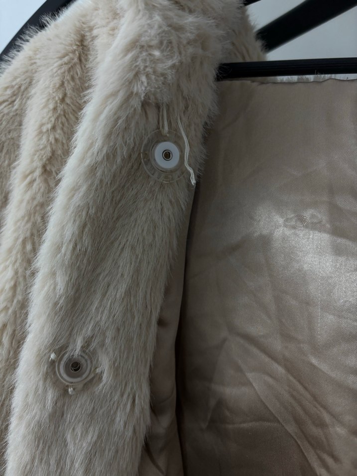 Bej Kadın Midi Boy Peluş Kaban - Görsel 5