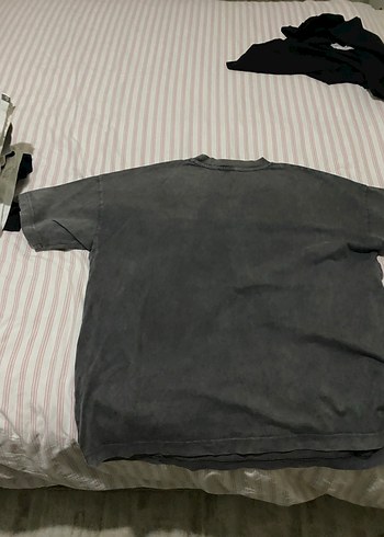 Mavi Gri Kısa Kollu Keten Oversize Tişört - Görsel 2