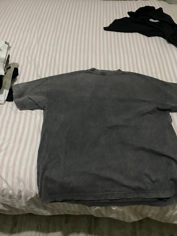 Mavi Gri Kısa Kollu Keten Oversize Tişört - Görsel 2