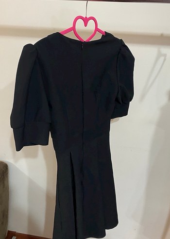 V Yakalı Siyah kısa Ofis Elbisesi - Görsel 4