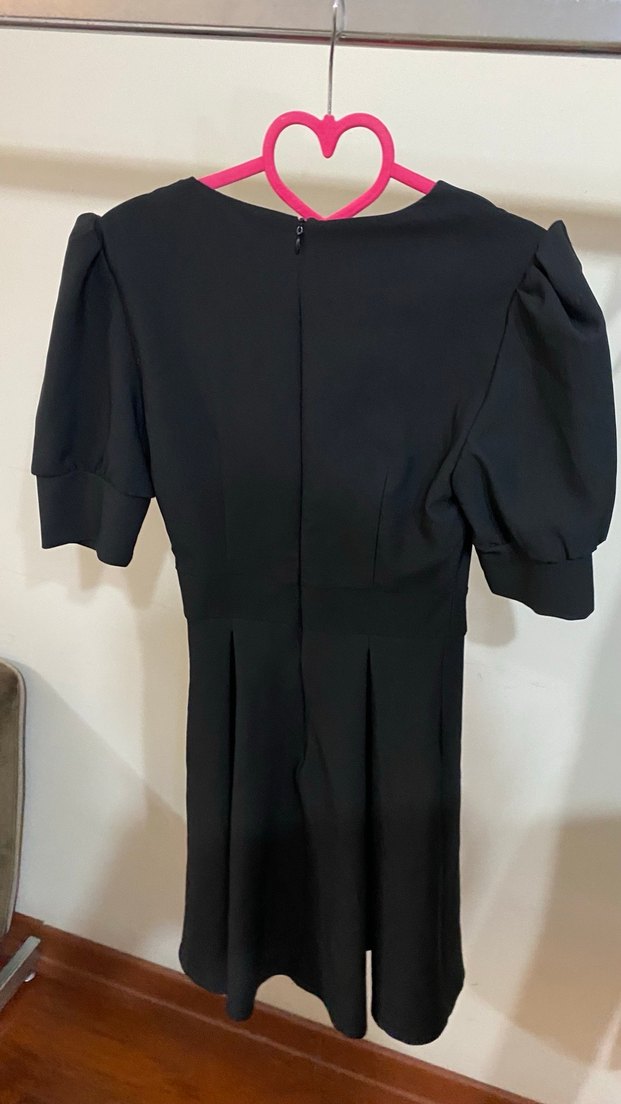 V Yakalı Siyah kısa Ofis Elbisesi - Görsel 5