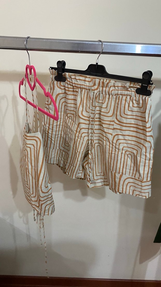 Bej Zebra Desenli Kısa Kadın Şort Takım - Görsel 2