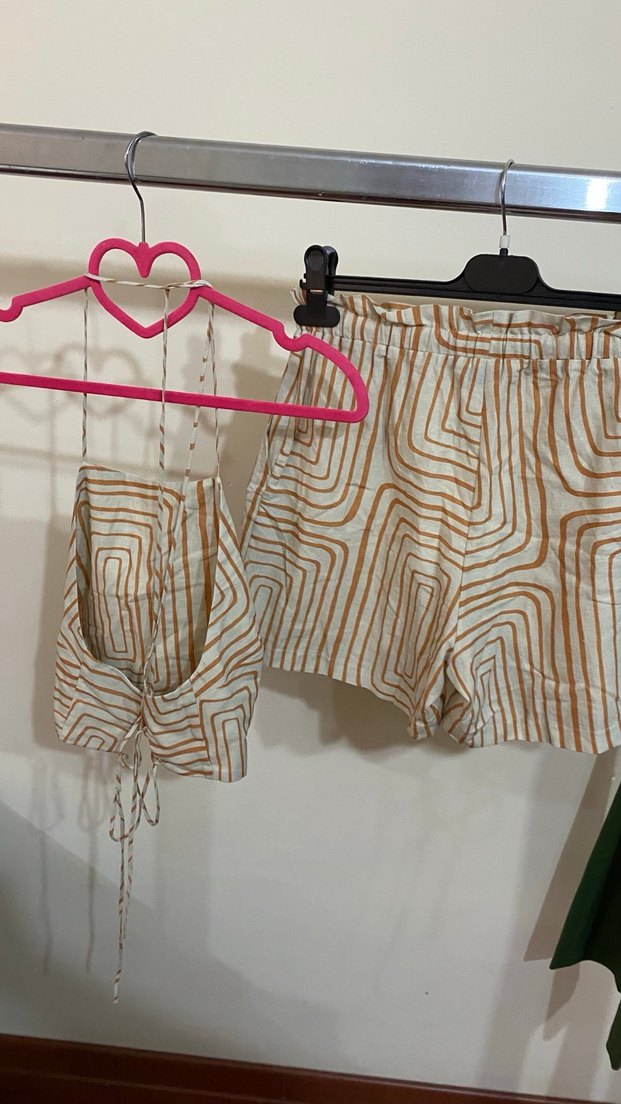 Bej Zebra Desenli Kısa Kadın Şort Takım - Görsel 3