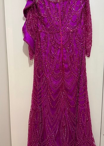 Uzun Dantel İşlemeli kol detaylı ÖZEL DİKİM Pembe Kadın Abiye - Görsel 7