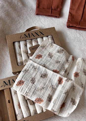 Pamuklu Yaprak Desenli Müslin Bebek Ağız Mendili - Görsel 2