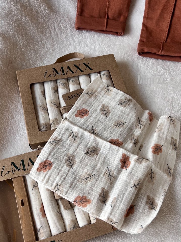 Pamuklu Yaprak Desenli Müslin Bebek Ağız Mendili - Görsel 2