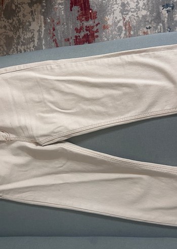 Krem Kadın Denim Pantolon Midi Boy - Görsel 2