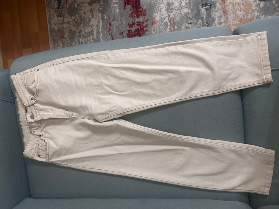 Krem Kadın Denim Pantolon Midi Boy - Görsel 2