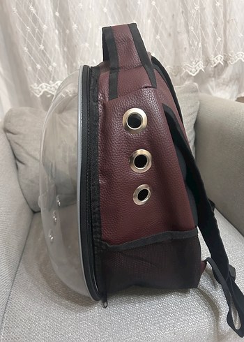 Bordo Deri Fermuarlı Kedi Taşıma çantası - Görsel 5