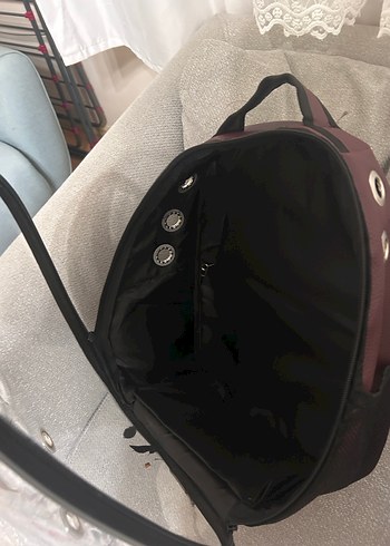 Bordo Deri Fermuarlı Kedi Taşıma çantası - Görsel 3