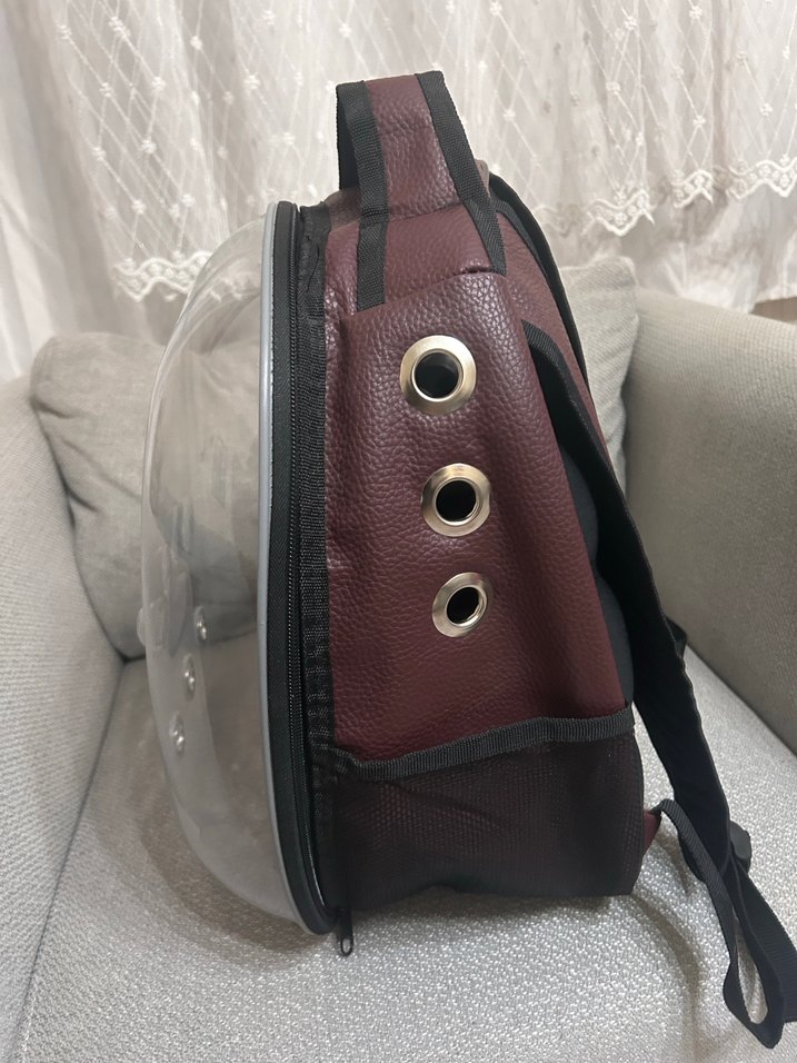 Bordo Deri Fermuarlı Kedi Taşıma çantası - Görsel 5