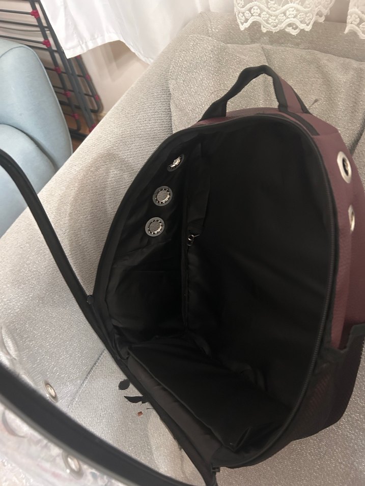 Bordo Deri Fermuarlı Kedi Taşıma çantası - Görsel 3