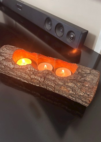 Doğal Kütük Mumluk, Bej Tonlarında - Görsel 2