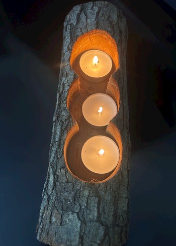 Doğal Kütük Mumluk, Bej Tonlarında - Görsel 5