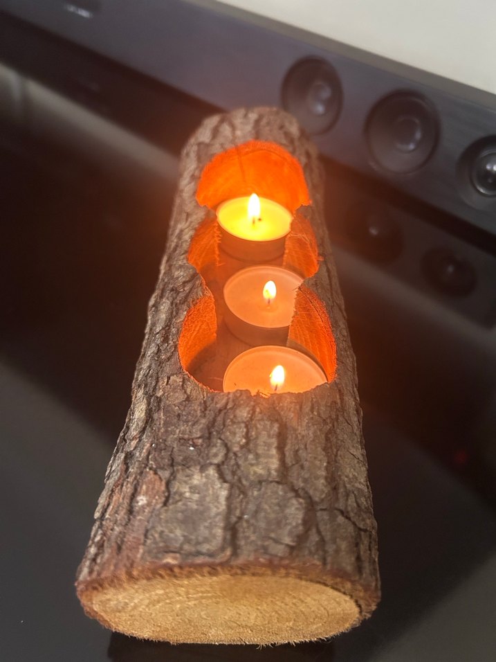 Doğal Kütük Mumluk, Bej Tonlarında - Görsel 3