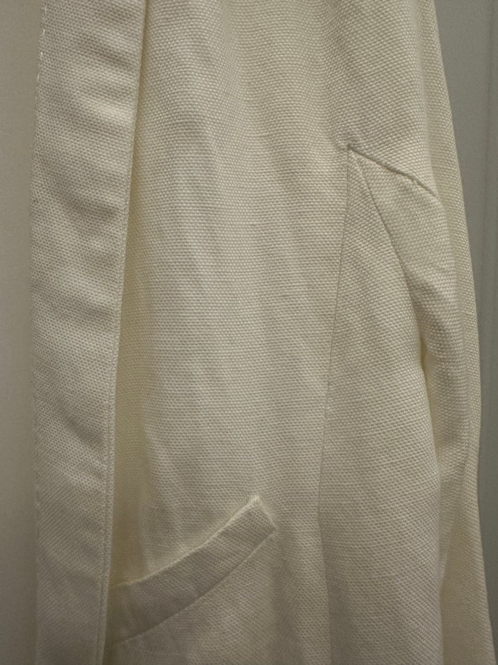 Beyaz Kadın Keten Uzun Blazer Ceket - Görsel 3