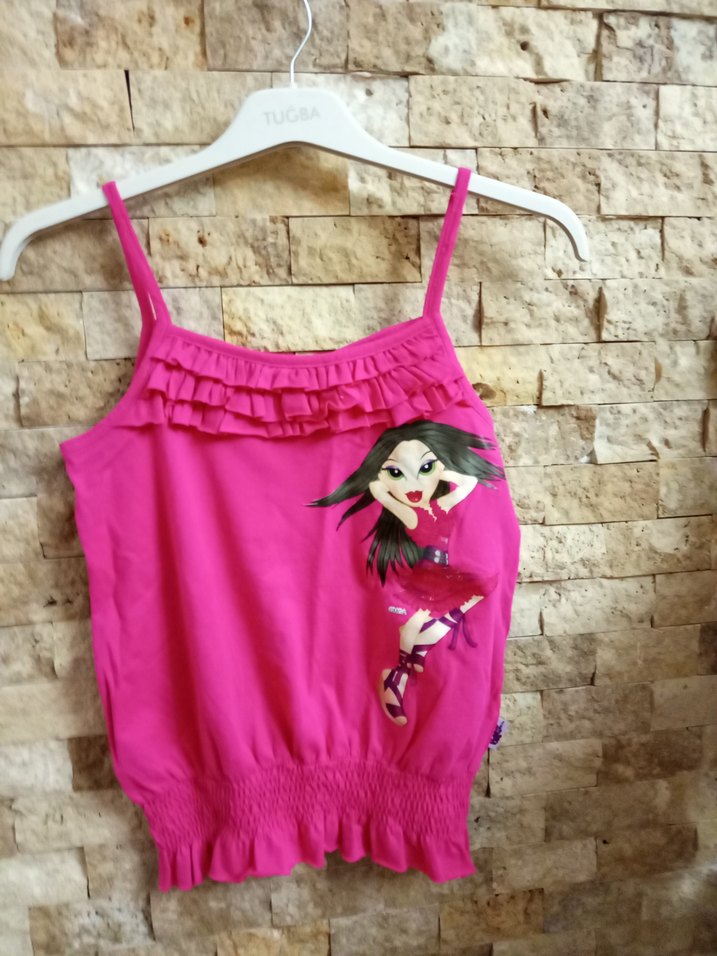 Kız Çocuk Pembe Fırfırlı Askılı Üst - Görsel 5