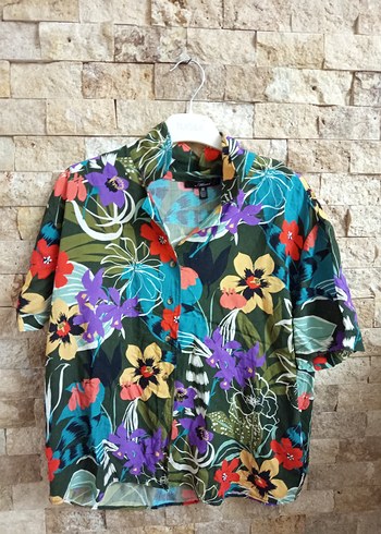 Çiçek Desenli Renkli Kısa Kollu Kadın Gömlek - Görsel 6