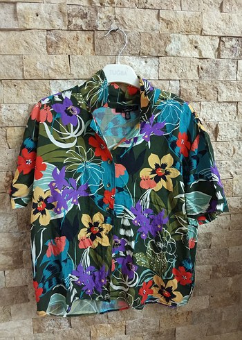 Çiçek Desenli Renkli Kısa Kollu Kadın Gömlek - Görsel 5