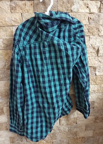 Erkek Çocuk Turkuaz Ekose Uzun Kollu Gömlek - Görsel 3