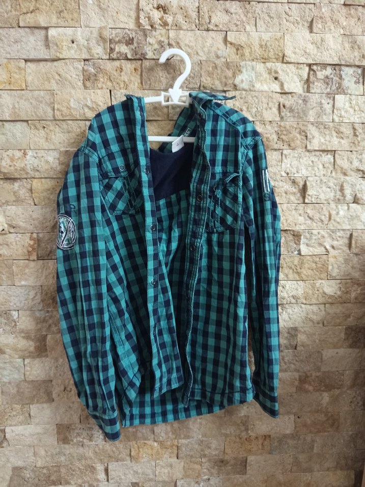 Erkek Çocuk Turkuaz Ekose Uzun Kollu Gömlek - Görsel 2
