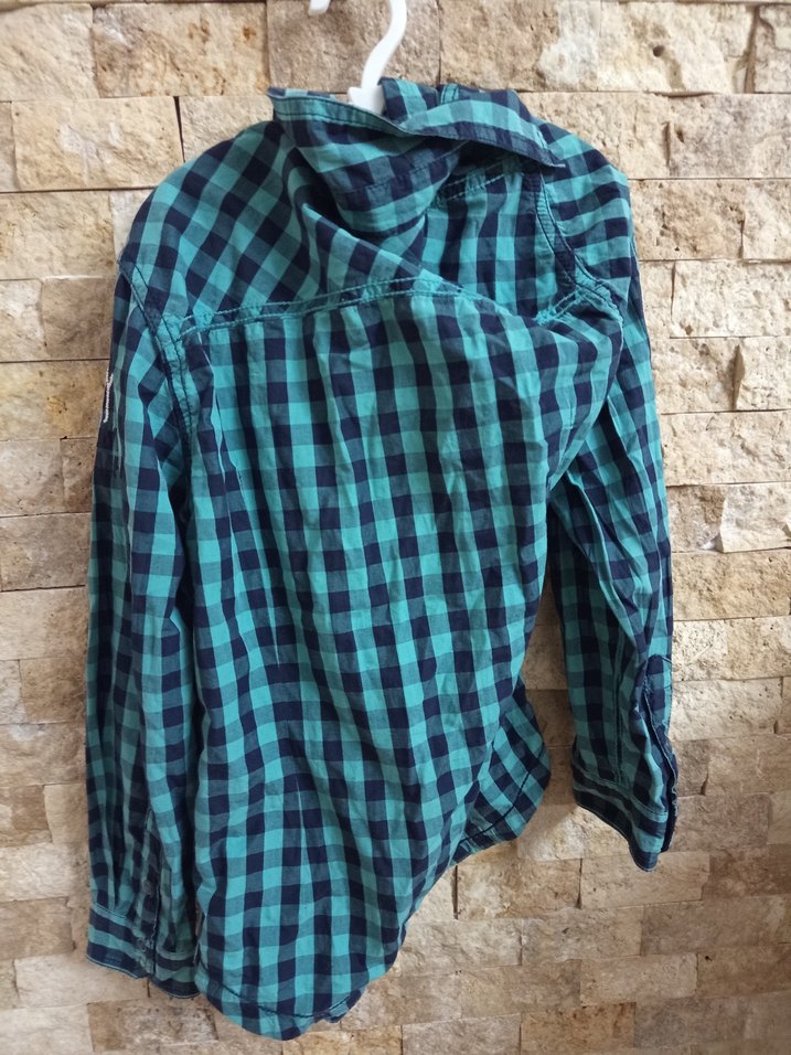 Erkek Çocuk Turkuaz Ekose Uzun Kollu Gömlek - Görsel 3