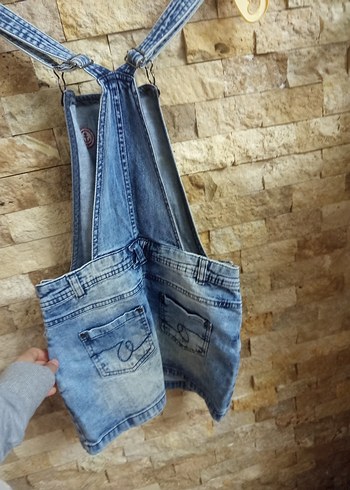Kız Çocuk Renkli Batik Desenli Denim Salopet - Görsel 4