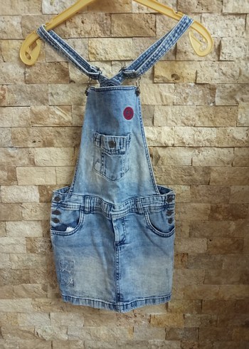 Kız Çocuk Renkli Batik Desenli Denim Salopet - Görsel 2