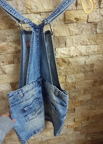 Kız Çocuk Renkli Batik Desenli Denim Salopet - Görsel 3