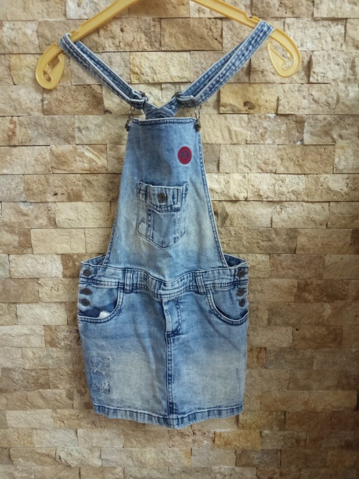 Kız Çocuk Renkli Batik Desenli Denim Salopet - Görsel 2