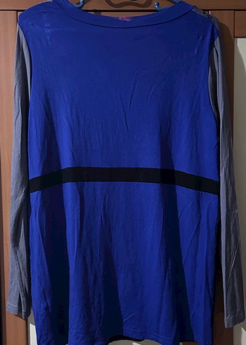 Mavi Gri V Yaka Baskılı Hamile Bluzu - Görsel 3