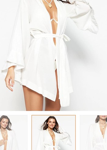 Beyaz Mini Bohem Kadın Sabahlık - Görsel 2