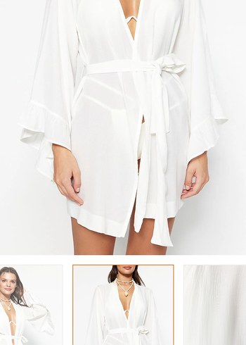 Beyaz Mini Bohem Kadın Sabahlık - Görsel 3