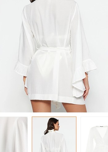 Beyaz Mini Bohem Kadın Sabahlık - Görsel 5