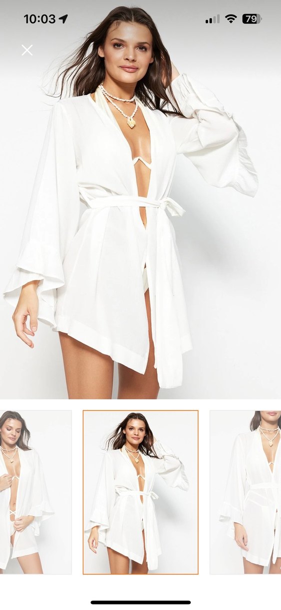 Beyaz Mini Bohem Kadın Sabahlık - Görsel 2