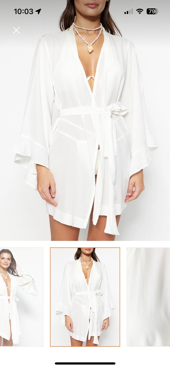 Beyaz Mini Bohem Kadın Sabahlık - Görsel 3