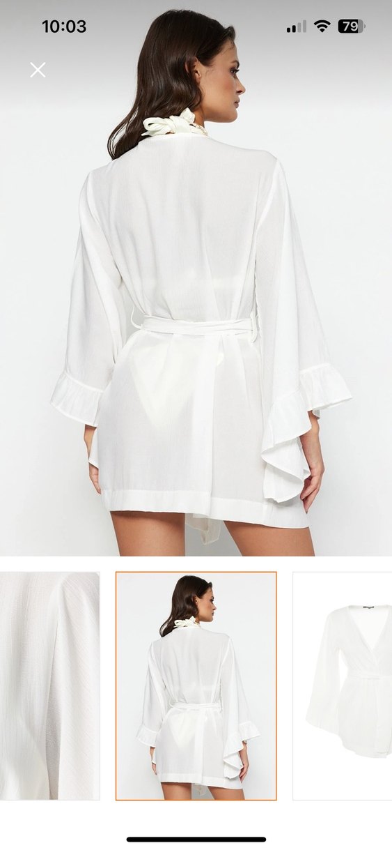 Beyaz Mini Bohem Kadın Sabahlık - Görsel 5