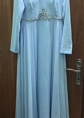 Nakış Detaylı Mavi Uzun Abiye Elbise - Görsel 2