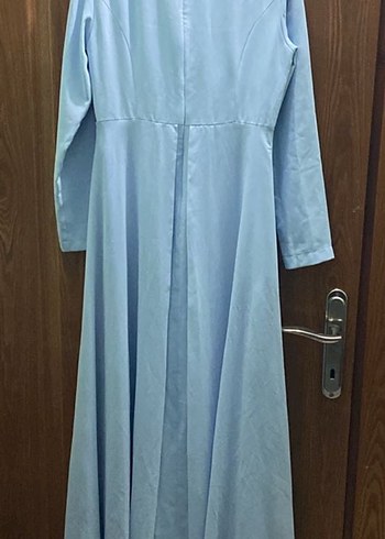 Nakış Detaylı Mavi Uzun Abiye Elbise - Görsel 4