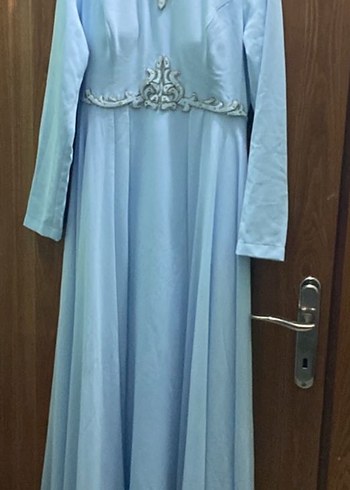 Nakış Detaylı Mavi Uzun Abiye Elbise - Görsel 3