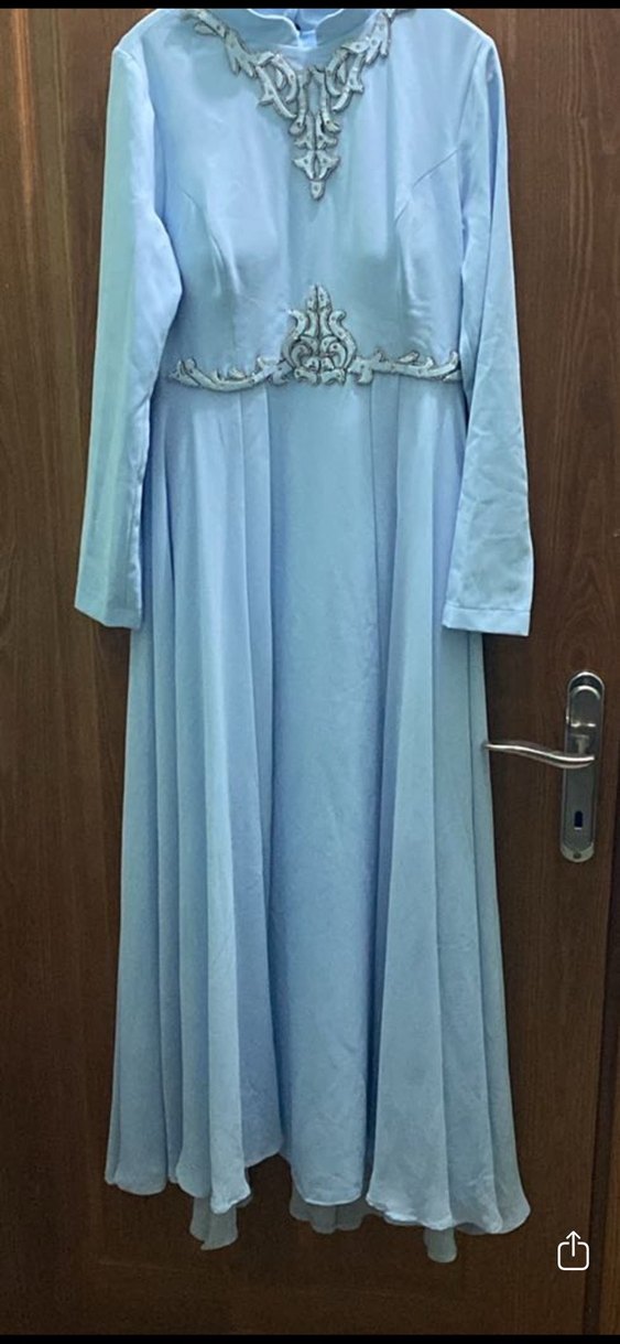 Nakış Detaylı Mavi Uzun Abiye Elbise - Görsel 2