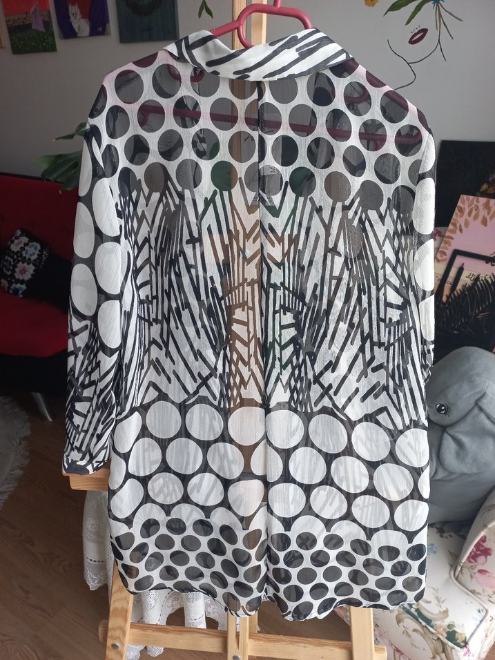 Bohem Gri Desenli Düğmeli Kadın Gömlek - Görsel 2