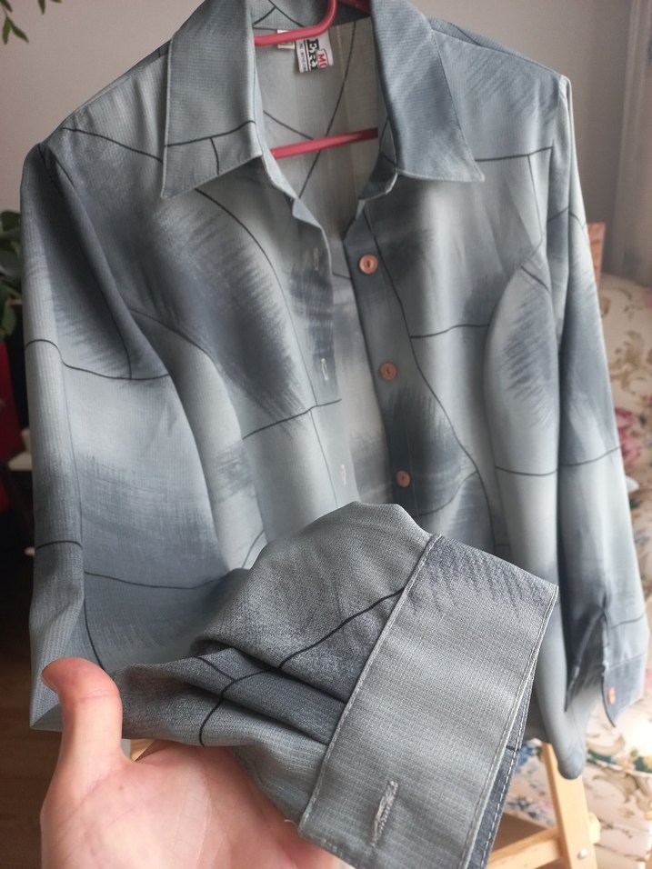 Gri Düğmeli Keten Kadın Gömlek - Görsel 3